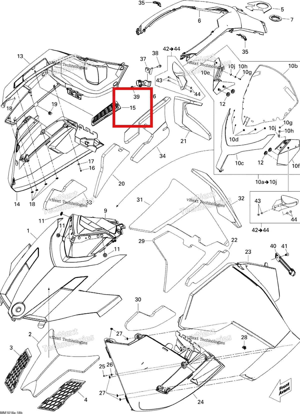 Деталь 517304240 на схеме узла 2010 Ski-Doo GSX LE 1200 Hood Le 1200