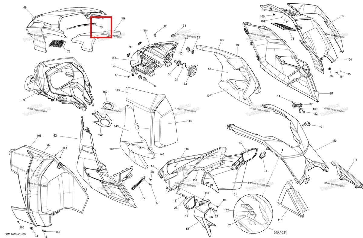 Деталь 517304243 на схеме узла 2014 Ski-Doo GRAND TOURING LE 12004TEC XR Hood, Windshield And Console