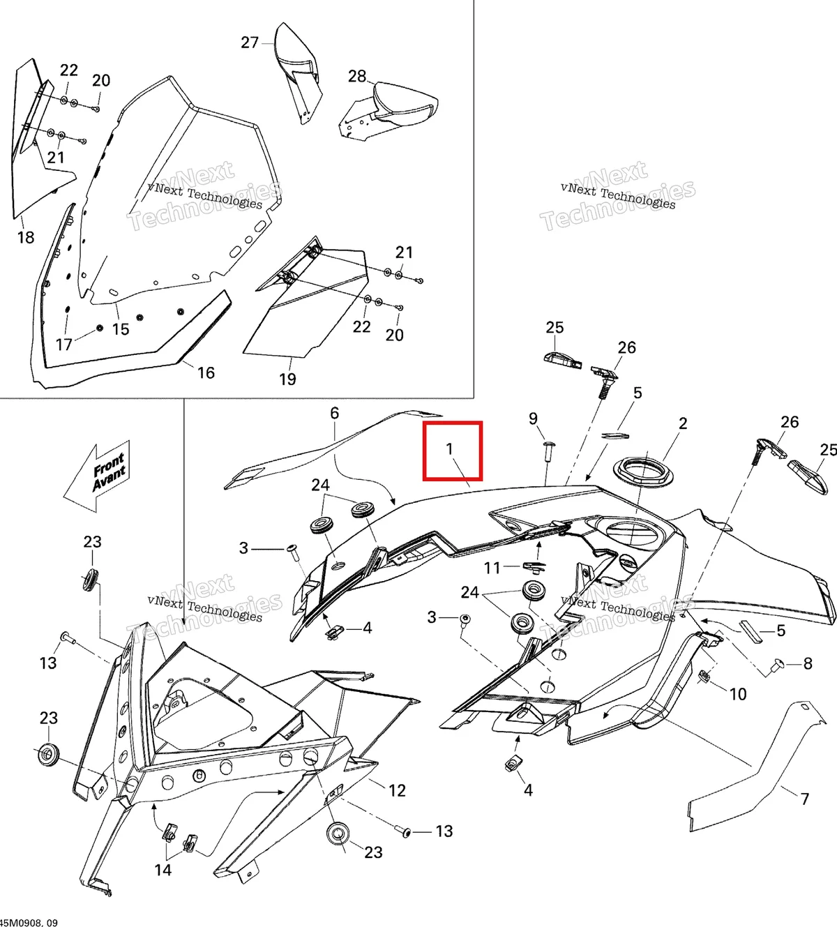 Деталь 517304254 на схеме узла 2009 Ski-Doo GSX Limited 600 H.O. E-TEC Windshield And Console