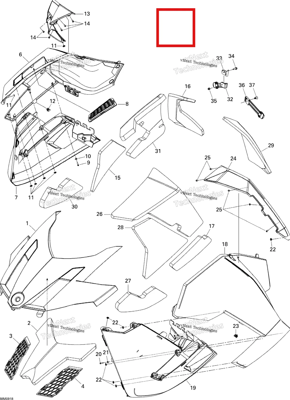 Деталь 517304255 на схеме узла 2009 Ski-Doo GTX LE 600 H.O. E-TEC Hood