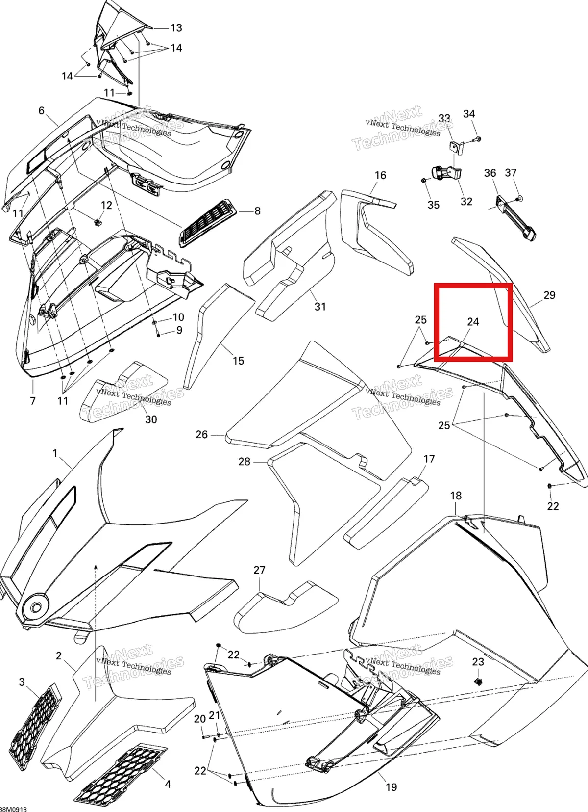 Деталь 517304257 на схеме узла 2009 Ski-Doo GTX LE 1200 4-TEC Hood