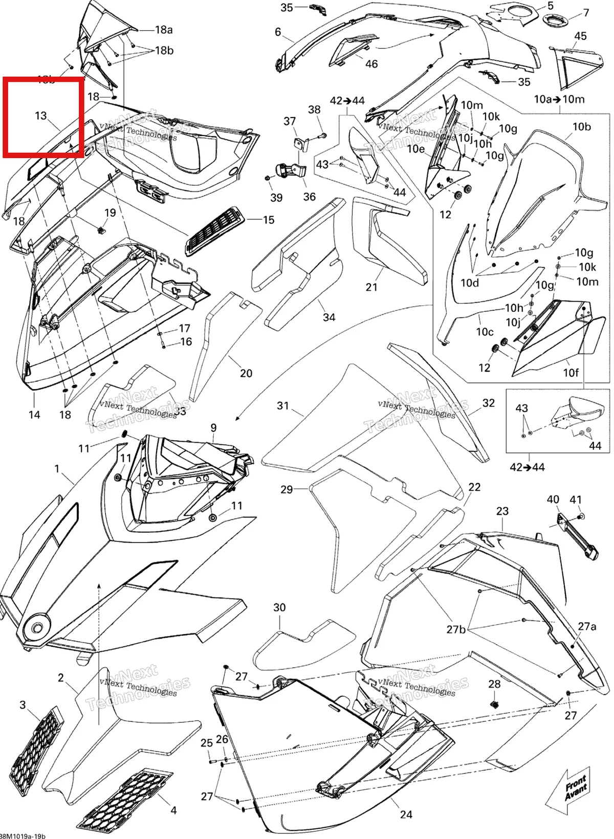 Деталь 517304261 на схеме узла 2010 Ski-Doo Grand-Touring SE 1200 Hood Se