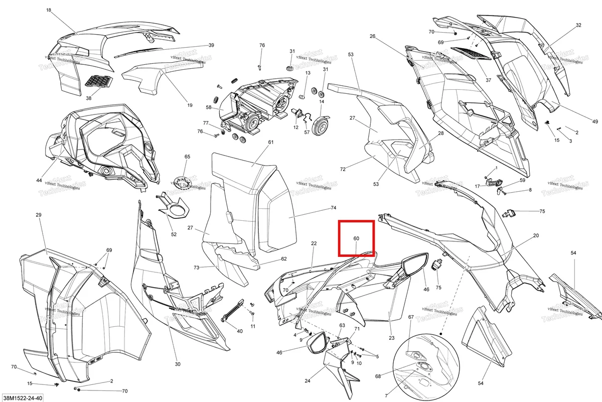 Деталь 517304268 на схеме узла 2015 Ski-Doo GRAND TOURING LE 1200 XR137 Hood Le