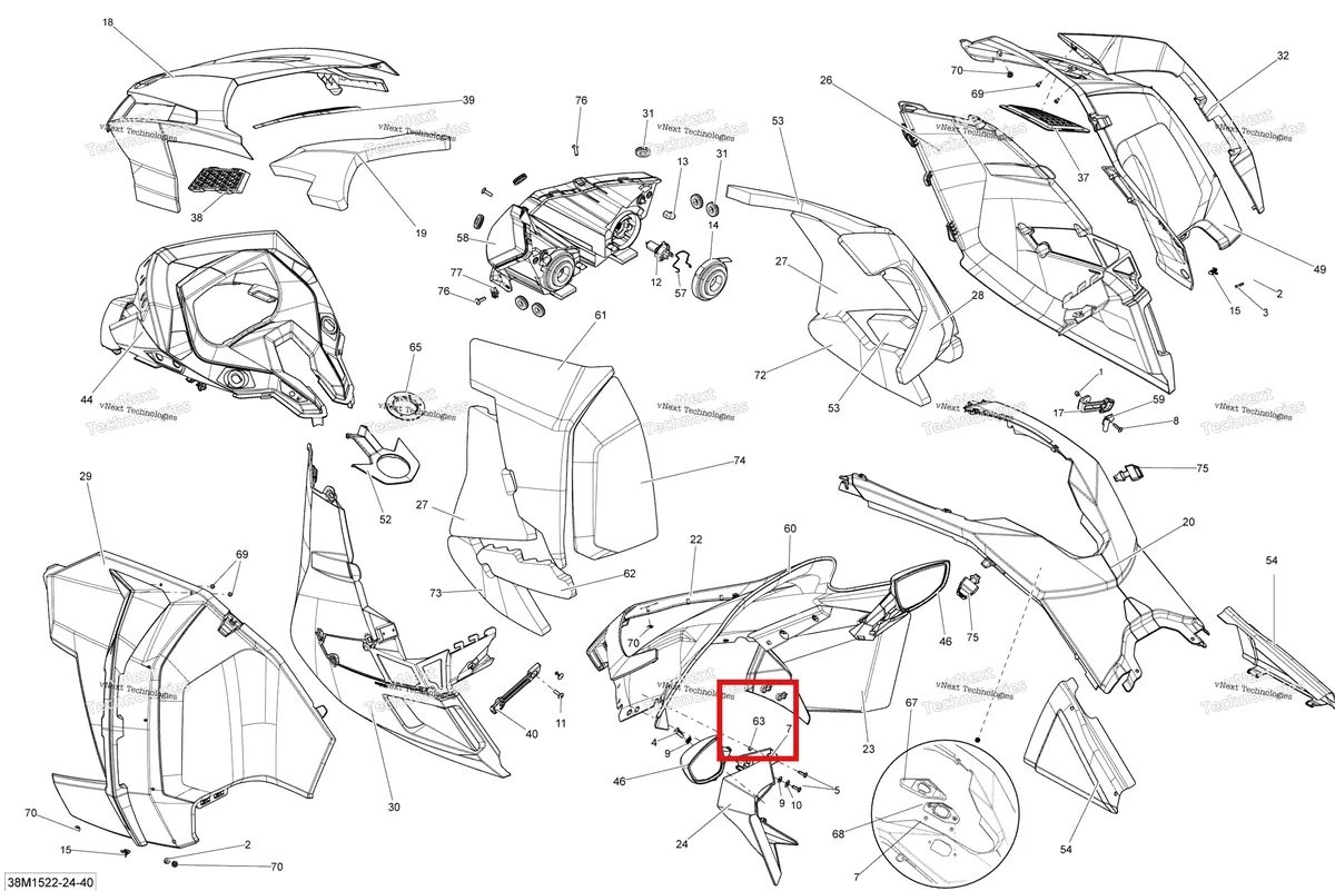 Деталь 517304281 на схеме узла 2015 Ski-Doo GRAND TOURING LE 1200 XR137 Hood Le