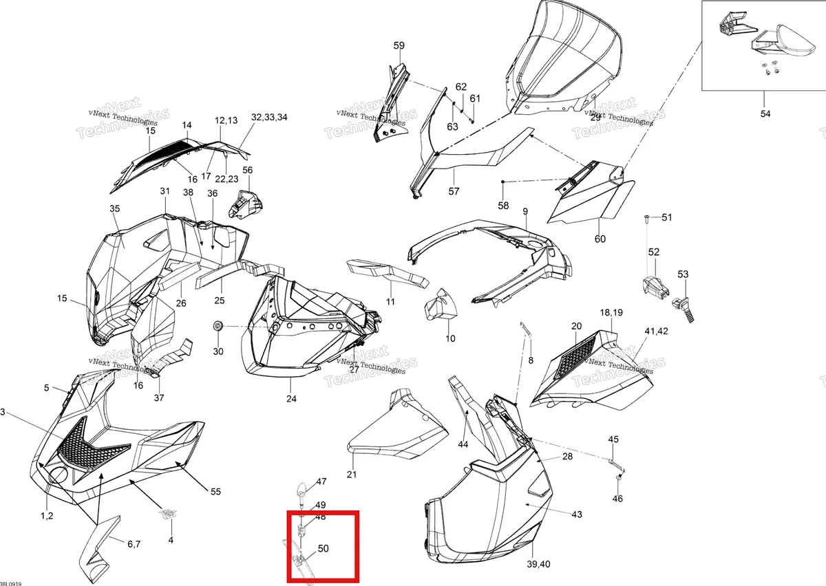 Деталь 517304294 (Суппор панелли) на схеме узла 2009 Ski-Doo Expedition TUV 600 H.O. SDI REV-XU Hood