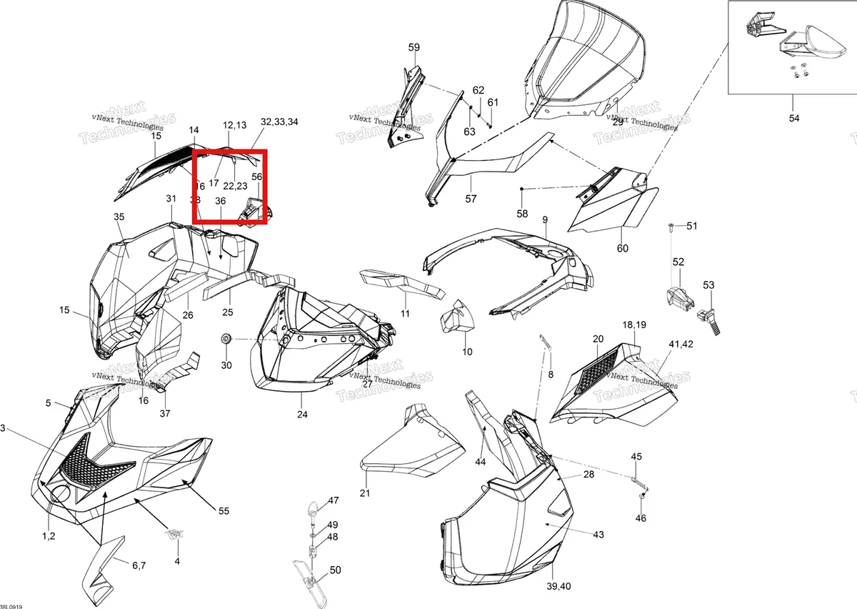 Деталь 517304295 (Адаптер) на схеме узла 2009 Ski-Doo Expedition TUV 600 H.O. SDI REV-XU Hood