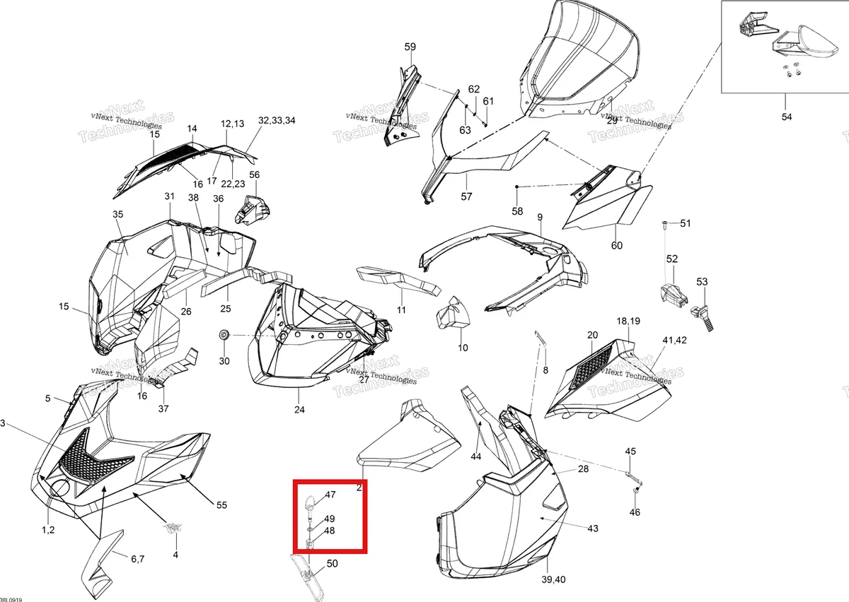 Деталь 517304298 (Фиксирующая Пластина) на схеме узла 2009 Ski-Doo Expedition TUV 600 H.O. SDI REV-XU Hood