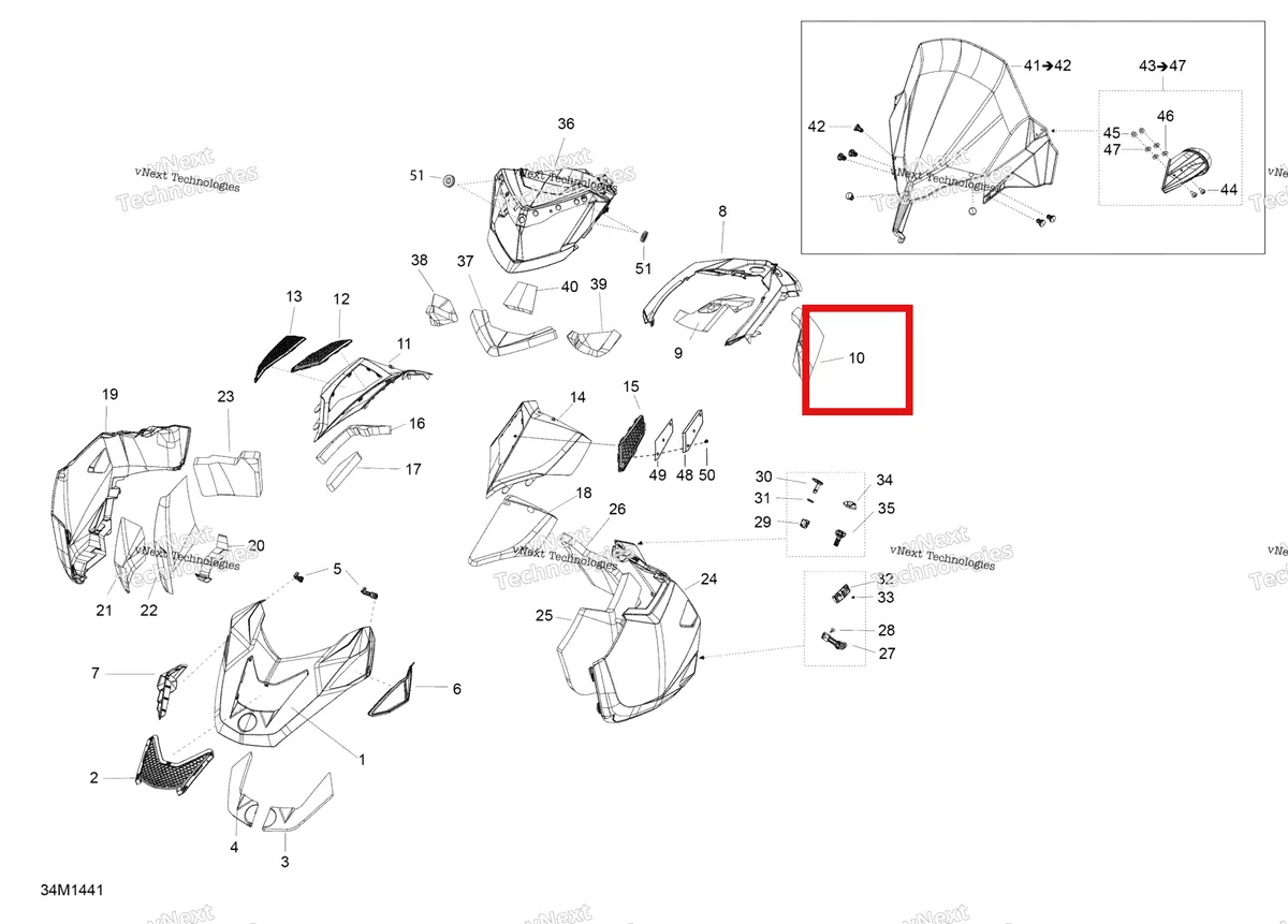 Деталь 517304317 (Изолятор) на схеме узла 2014 Ski-Doo EXPEDITION LE 1200 XU Hood, Windshield And Console