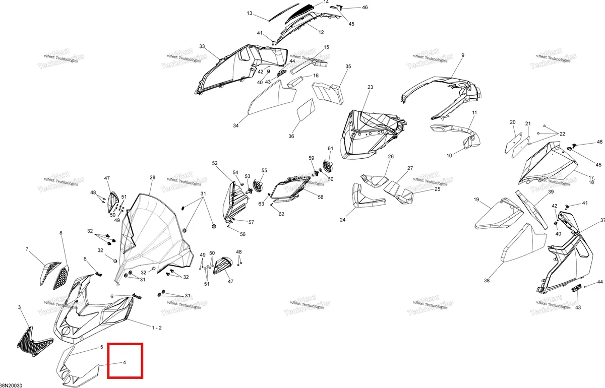 Деталь 517304330 (Изолятор) на схеме узла 2020 Ski-Doo SKANDIC WT 550F Body - Hood Section - Skandic - 550F