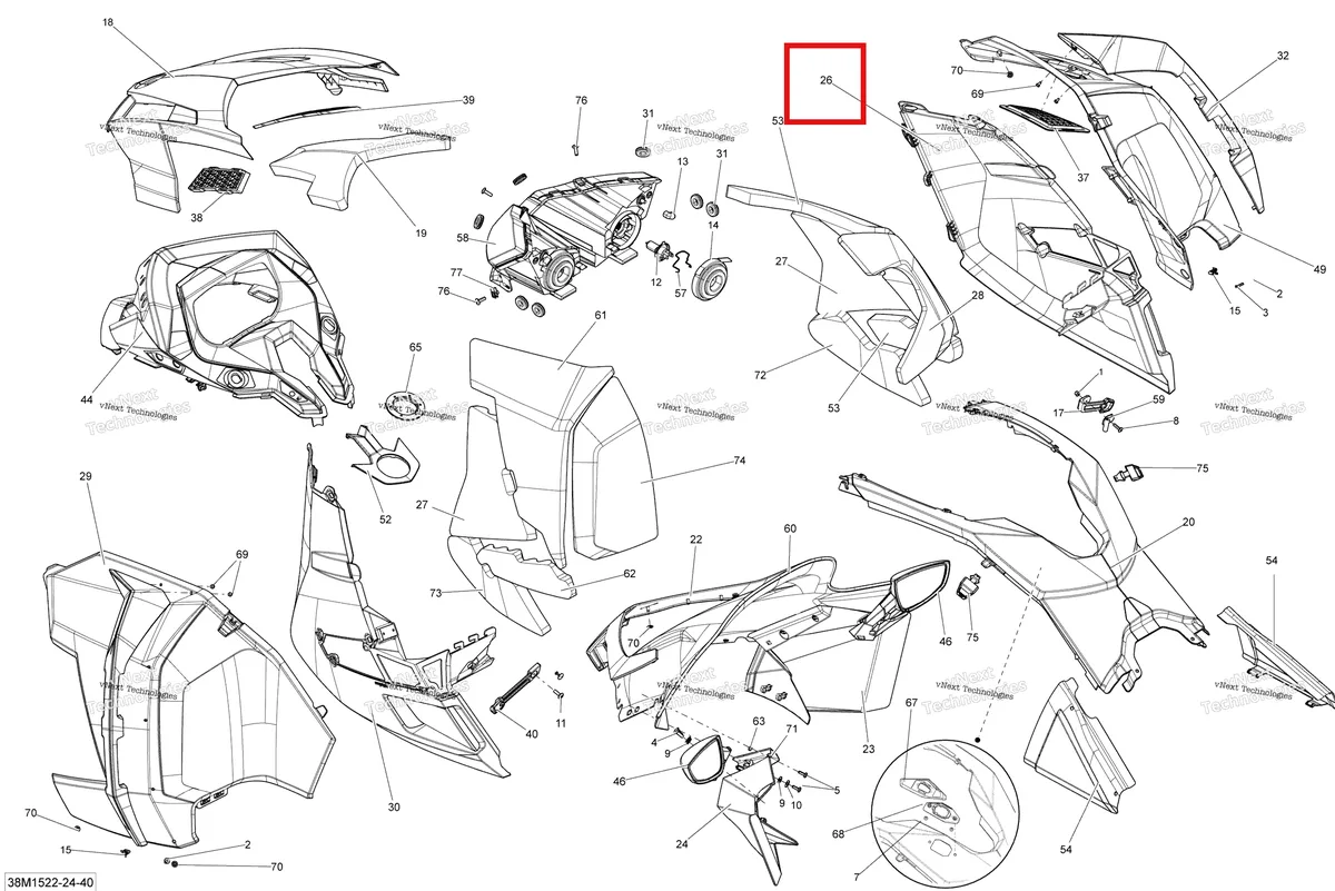 Деталь 517304373 на схеме узла 2015 Ski-Doo GRAND TOURING LE 1200 XR137 Hood Le