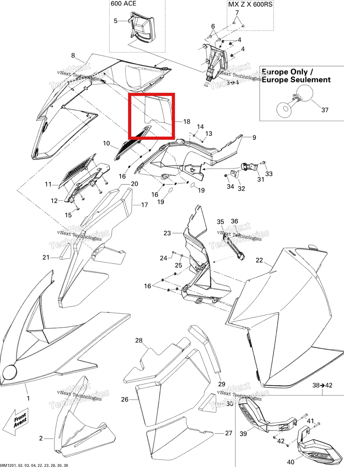 Деталь 517304419 на схеме узла 2012 Ski-Doo MXZ X 600HOETEC Hood