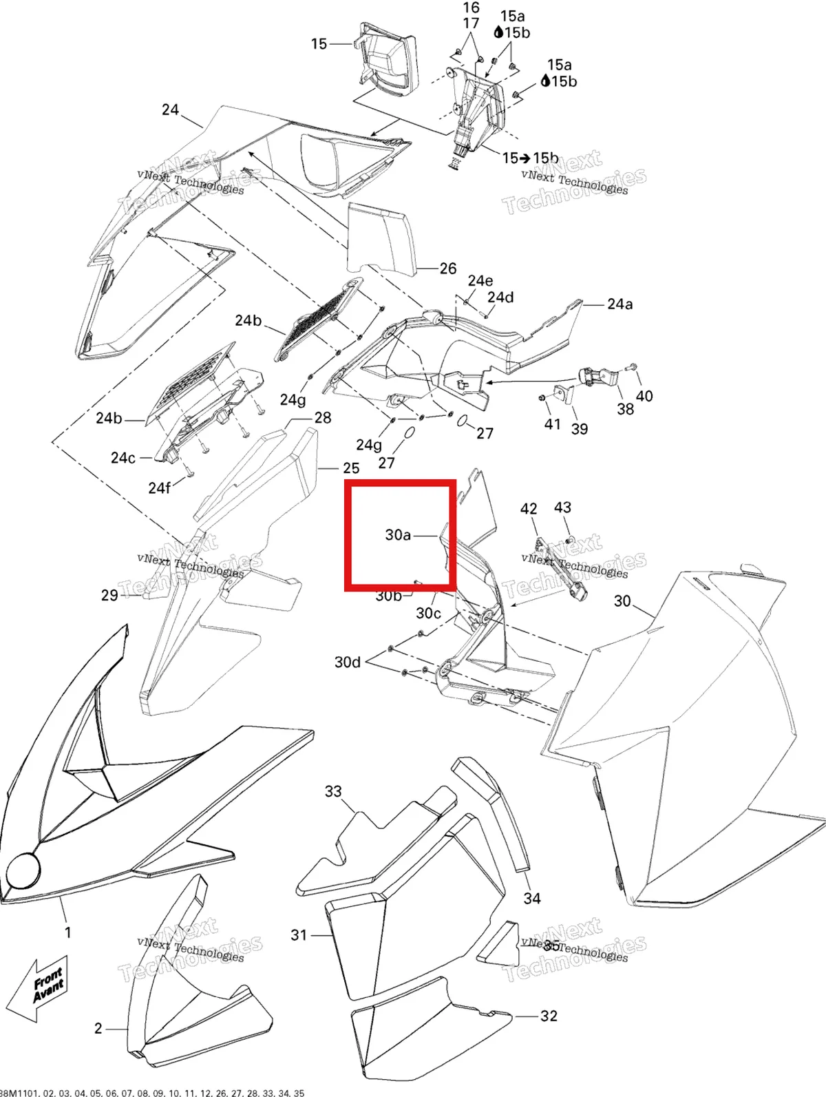 Деталь 517304427 на схеме узла 2011 Ski-Doo Renegade BackCountry, BackCountry X 600HO ETEC Hood
