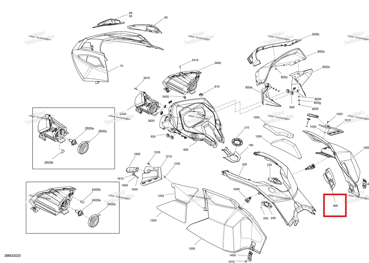 Деталь 517304500 (Деталь Rh Console) на схеме узла 2020 Ski-Doo TUNDRA 600 ACE Body - Hood Section