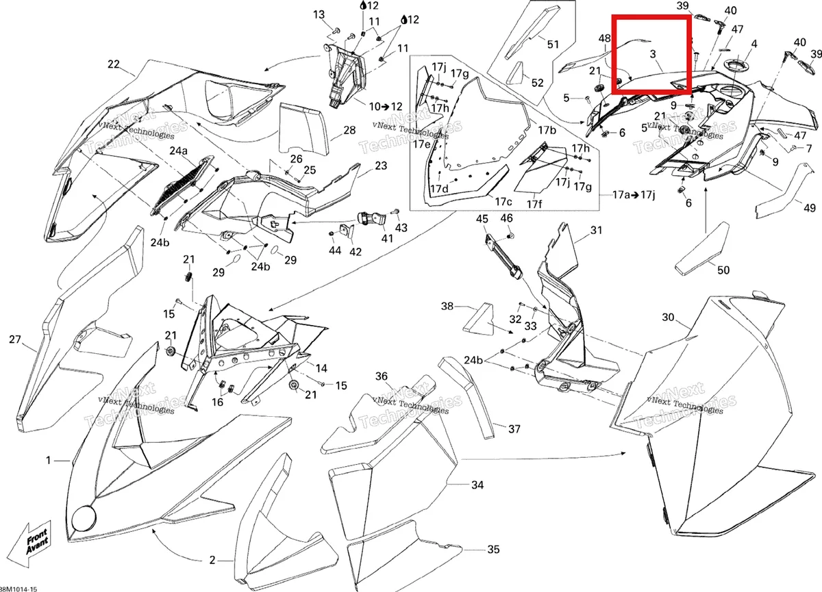 Деталь 517304503 на схеме узла 2010 Ski-Doo Summit Everest 600HO ETEC Hood 600Ho Etec