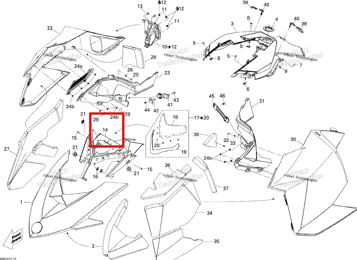 Деталь 517304536 на схеме узла 2010 Ski-Doo Summit HillClimb Hood