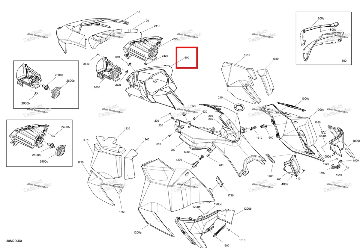 Деталь 517304575 (Деталь Indicator Support) на схеме узла 2020 Ski-Doo SUMMIT 600 CARB Body - Hood Section
