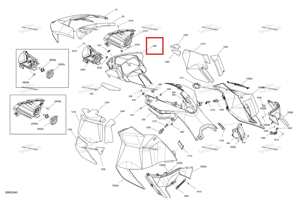 Деталь 517304578 (Деталь Indicator Support) на схеме узла 2020 Ski-Doo EXPEDITION SPORT 550F Body - Hood Section