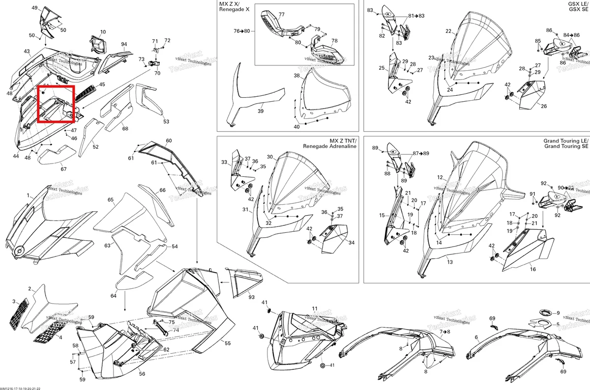 Деталь 517304603 на схеме узла 2012 Ski-Doo Grand Touring LE & SE 1200 XR Hood, Windshield And Console Se