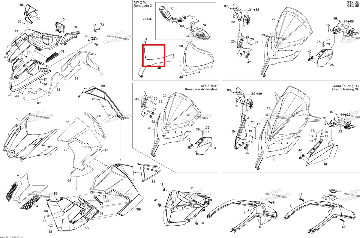 Деталь 517304610 на схеме узла 2012 Ski-Doo Grand Touring LE & SE 1200 XR Hood, Windshield And Console Se