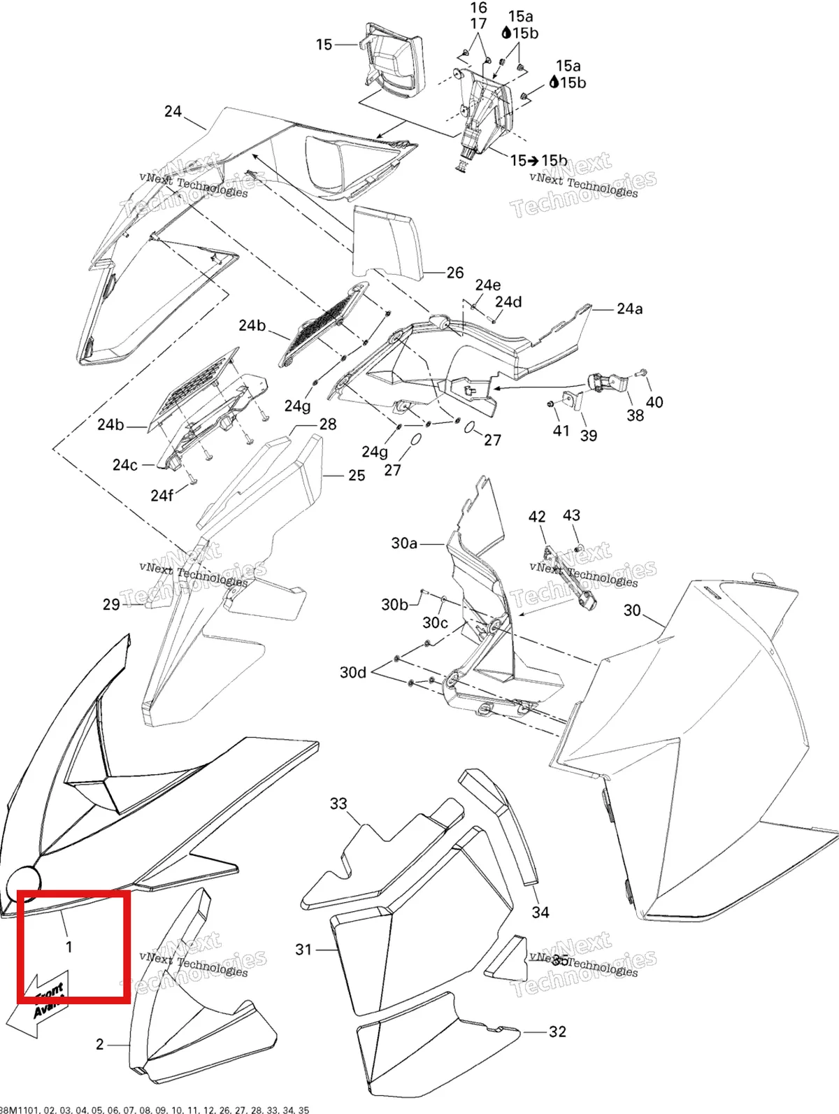 Деталь 517304615 на схеме узла 2011 Ski-Doo Renegade BackCountry 800R PTEK Hood