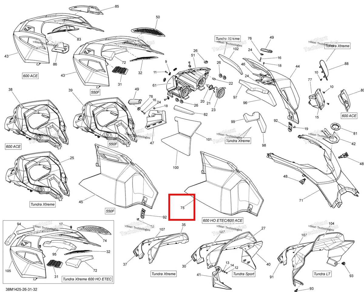 Деталь 517304618 на схеме узла 2014 Ski-Doo TUNDRA XTREME 600HOE XU Hood, Windshield And Console