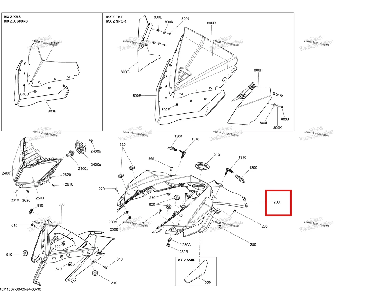 Деталь 517304672 на схеме узла 2013 Ski-Doo MXZ XRS 600HOE Windshield And Console