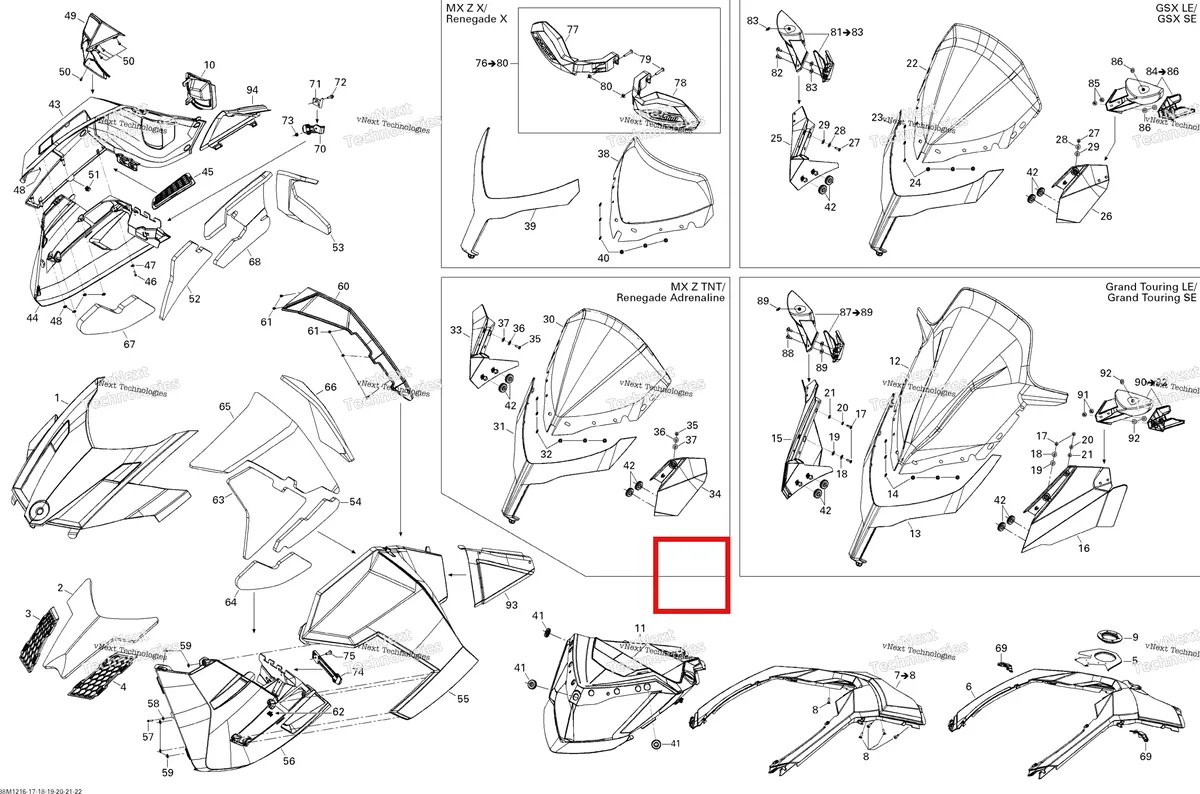 Деталь 517304702 на схеме узла 2012 Ski-Doo Grand Touring LE & SE 1200 XR Hood, Windshield And Console Se