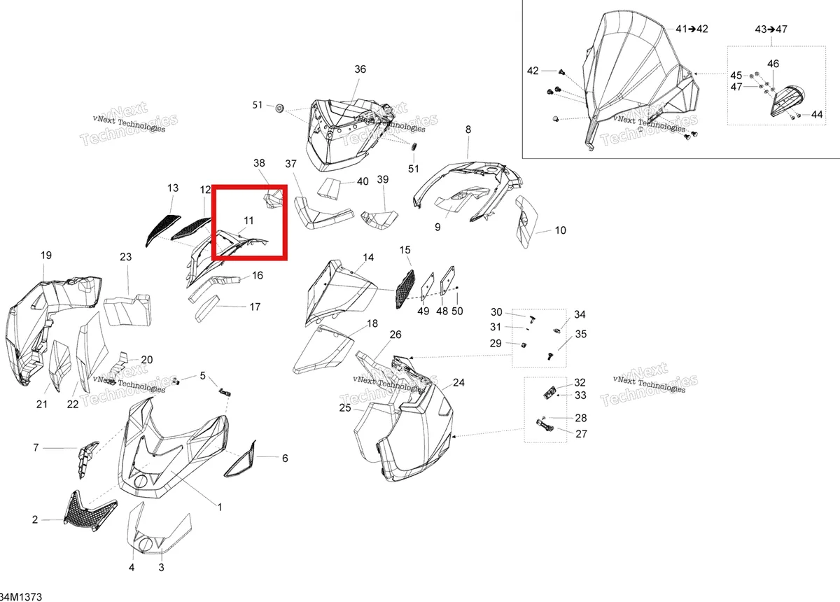 Деталь 517304824 на схеме узла 2013 Ski-Doo EXPEDITION SE 12004TEC, REVXU Hood, Windshield And Console