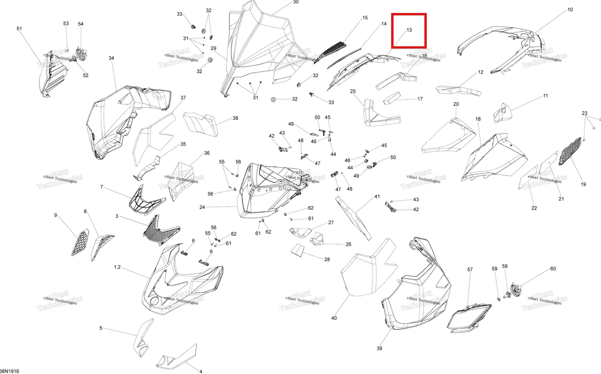 Деталь 517304829 (Деталь Side Access Panel Rh) на схеме узла 2019 Ski-Doo EXPEDITION XTREME 800R E-TEC Hood