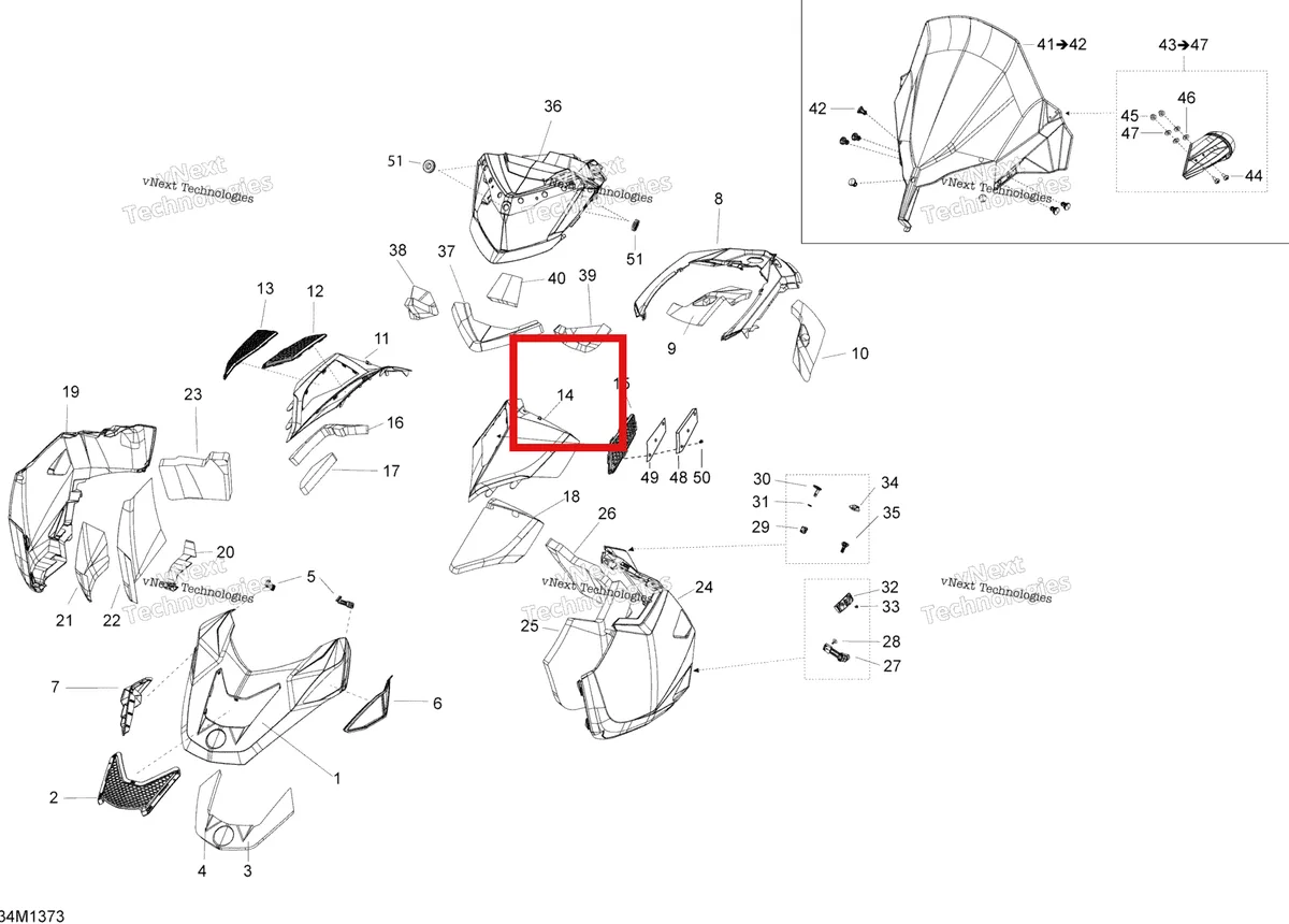 Деталь 517304835 на схеме узла 2013 Ski-Doo EXPEDITION SE 12004TEC, REVXU Hood, Windshield And Console