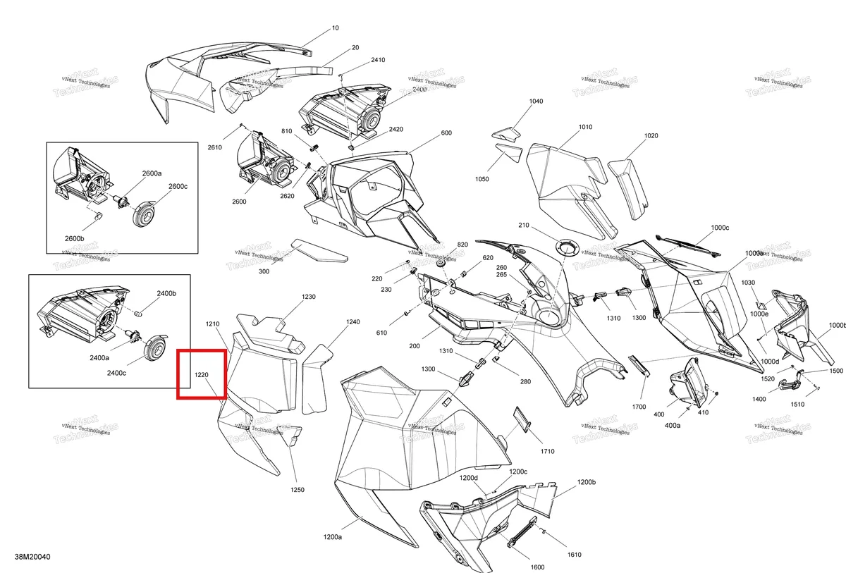 Деталь 517304888 (Деталь Lh Panel Lower Foam) на схеме узла 2020 Ski-Doo EXPEDITION SPORT 550F Body - Hood Section
