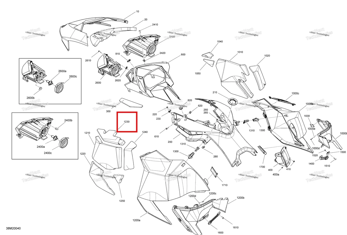 Деталь 517304889 (Деталь Lh Panel Upper Foam) на схеме узла 2020 Ski-Doo EXPEDITION SPORT 550F Body - Hood Section