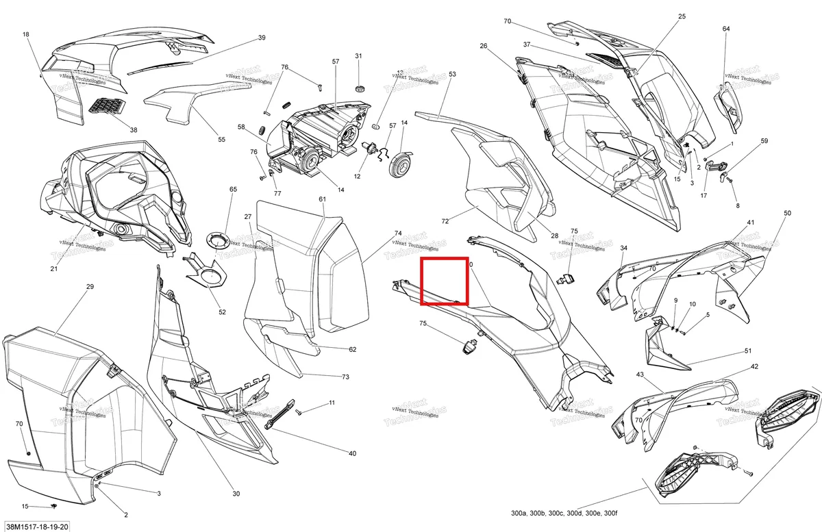 Деталь 517304892 на схеме узла 2015 Ski-Doo MXZ TNT 1200 XR120 Hood