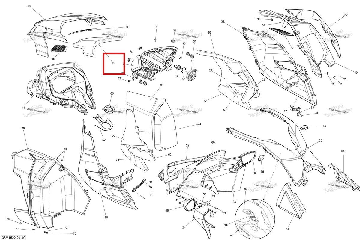 Деталь 517304893 на схеме узла 2015 Ski-Doo GRAND TOURING LE 1200 XR137 Hood Le