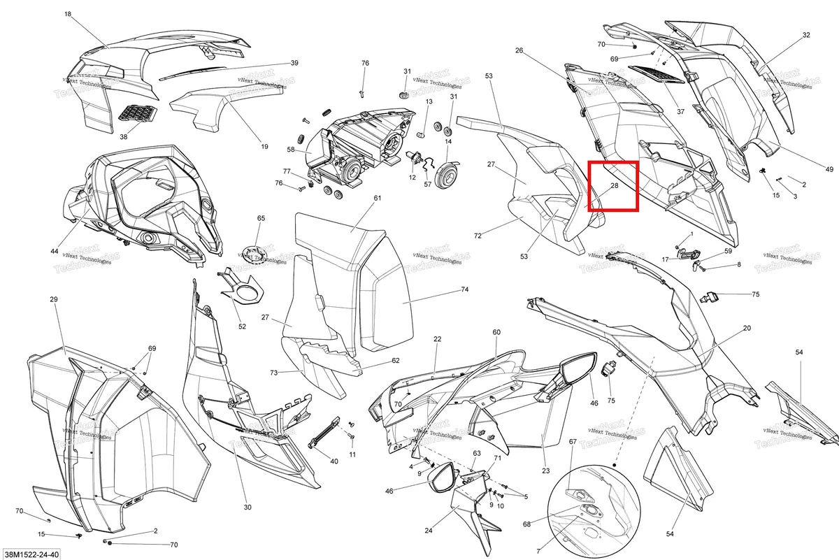 Деталь 517304895 на схеме узла 2015 Ski-Doo GRAND TOURING LE 1200 XR137 Hood Le