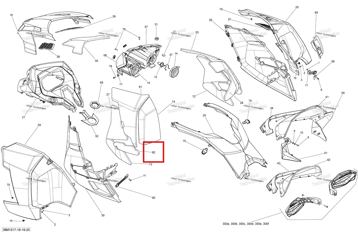 Деталь 517304896 на схеме узла 2015 Ski-Doo RENEGADE X 1200 XR137 Hood