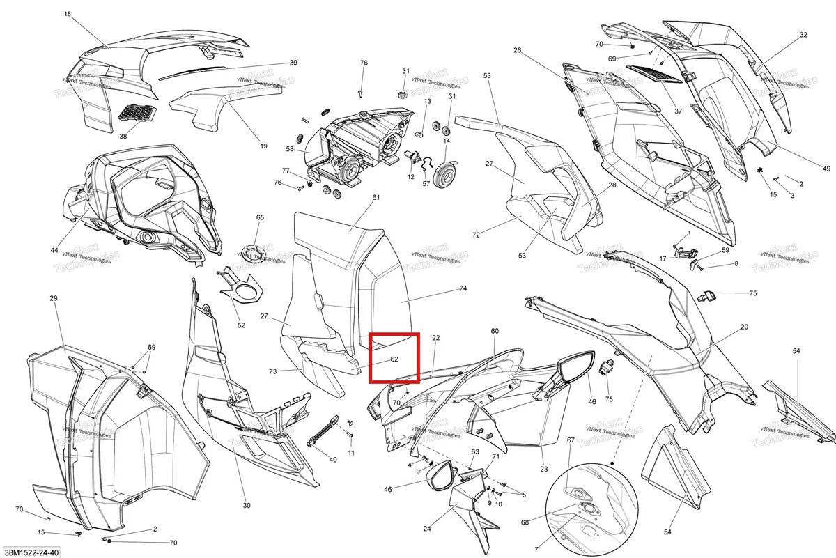 Деталь 517304897 на схеме узла 2015 Ski-Doo GRAND TOURING LE 1200 XR137 Hood Le