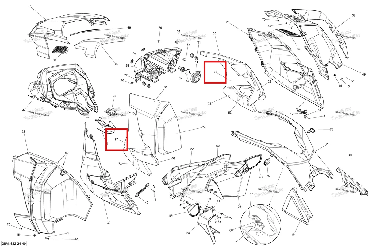 Деталь 517304899 на схеме узла 2015 Ski-Doo GRAND TOURING LE 1200 XR137 Hood Le