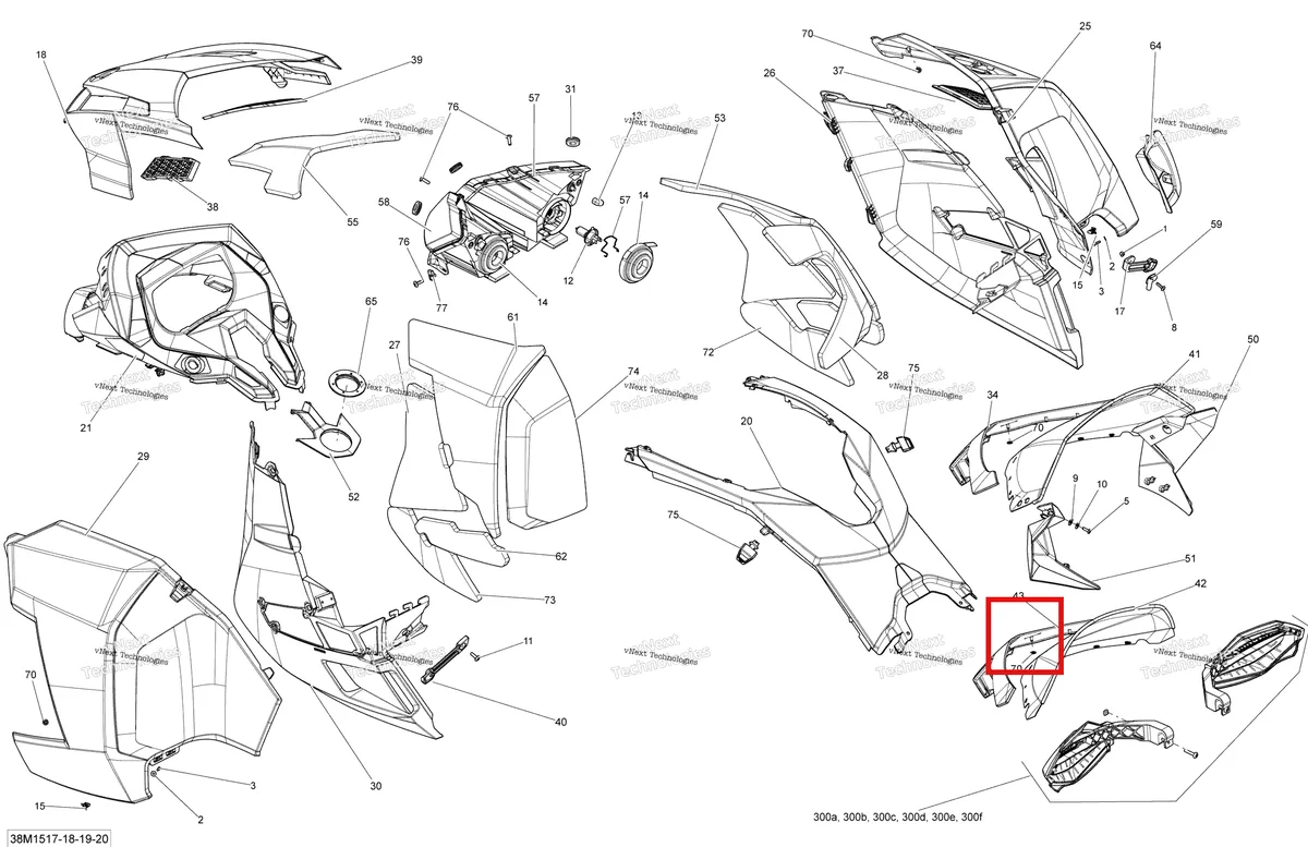 Деталь 517304903 на схеме узла 2015 Ski-Doo MXZ TNT 1200 XR120 Hood