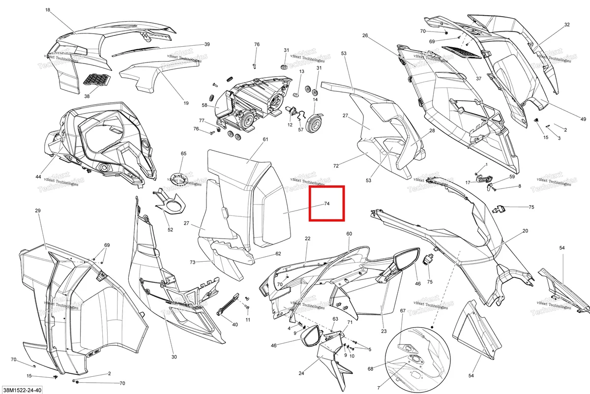 Деталь 517304904 на схеме узла 2015 Ski-Doo GRAND TOURING LE 1200 XR137 Hood Le