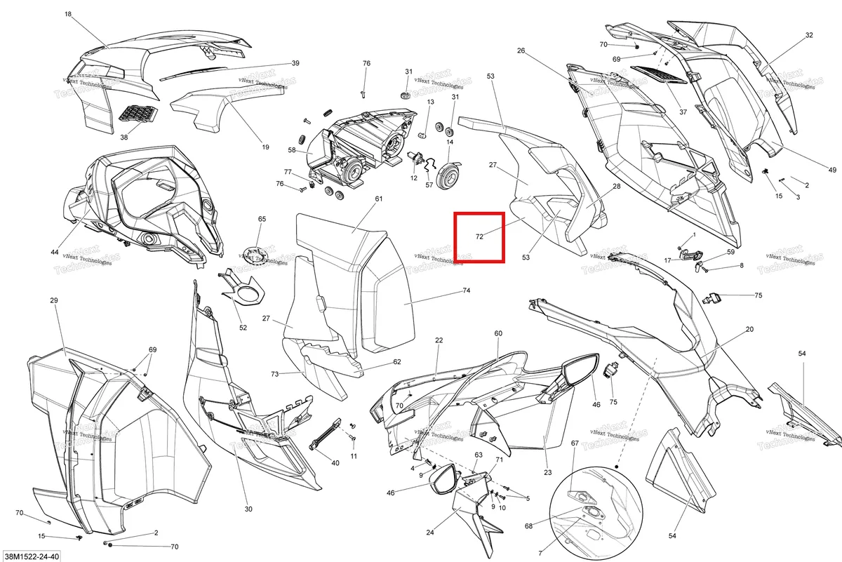 Деталь 517304905 на схеме узла 2015 Ski-Doo GRAND TOURING LE 1200 XR137 Hood Le