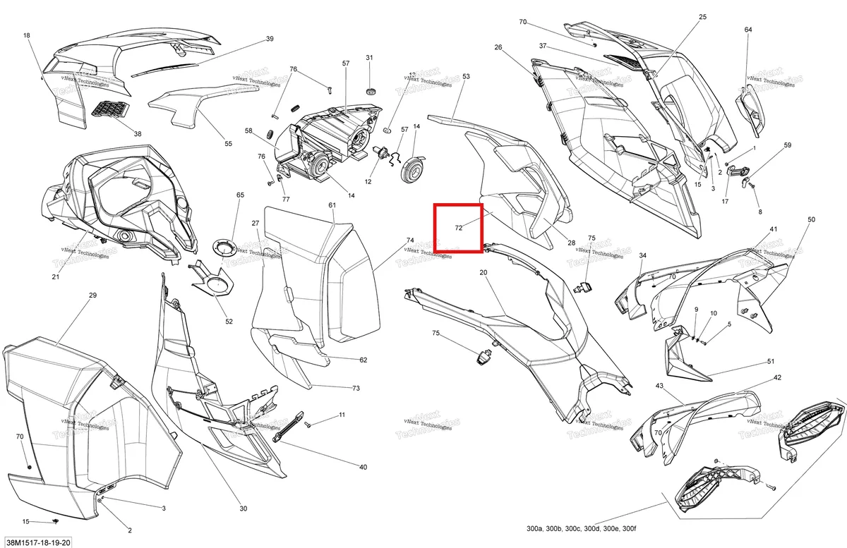 Деталь 517304906 на схеме узла 2015 Ski-Doo RENEGADE X 1200 XR137 Hood
