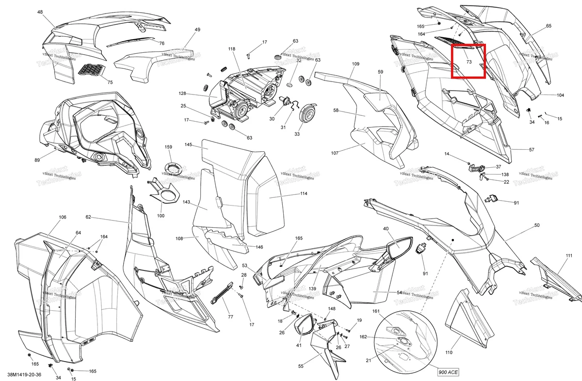Деталь 517304909 на схеме узла 2014 Ski-Doo GRAND TOURING LE 12004TEC XR Hood, Windshield And Console