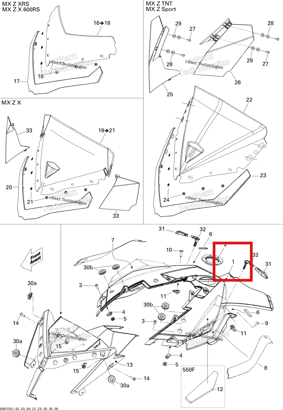 Деталь 517304937 на схеме узла 2012 Ski-Doo MXZ XRS 800RETEC XP Windshield And Console