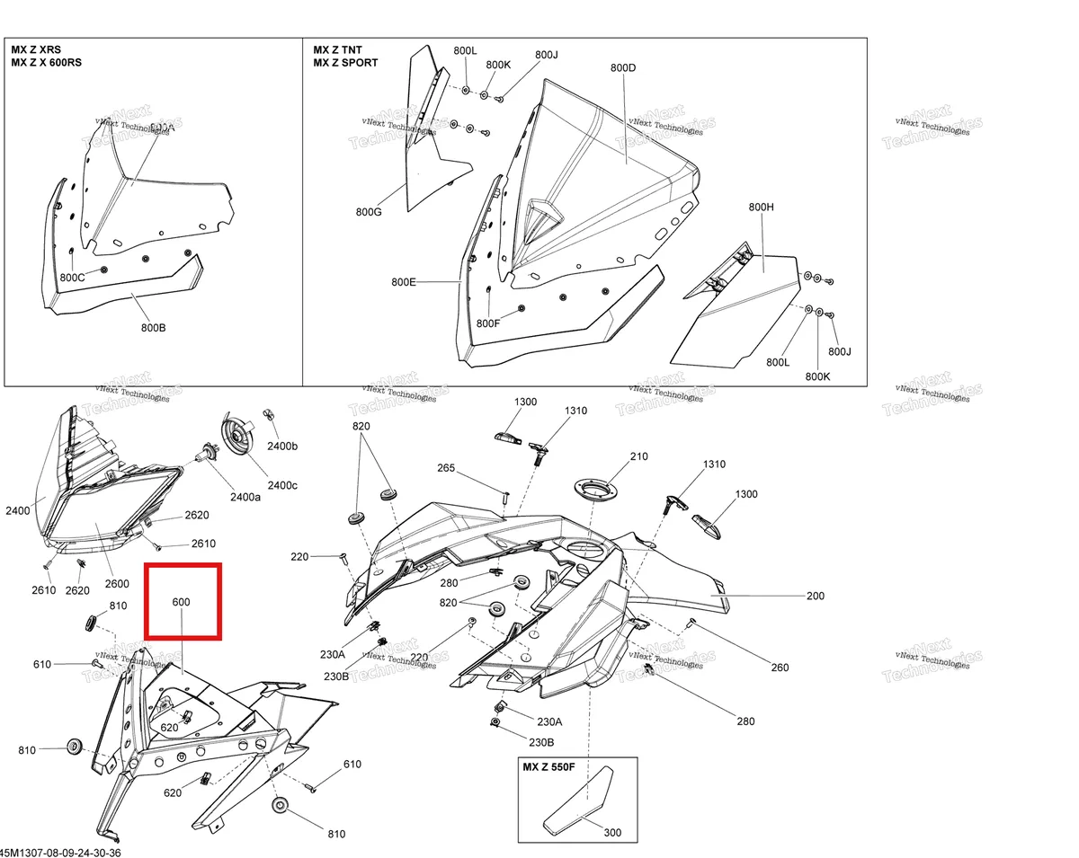 Деталь 517304939 на схеме узла 2013 Ski-Doo MXZ XRS 600HOE Windshield And Console