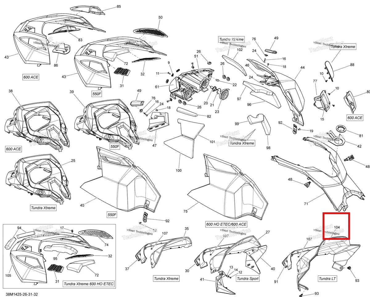 Деталь 517304964 на схеме узла 2014 Ski-Doo TUNDRA LT 550F XU Hood, Windshield And Console