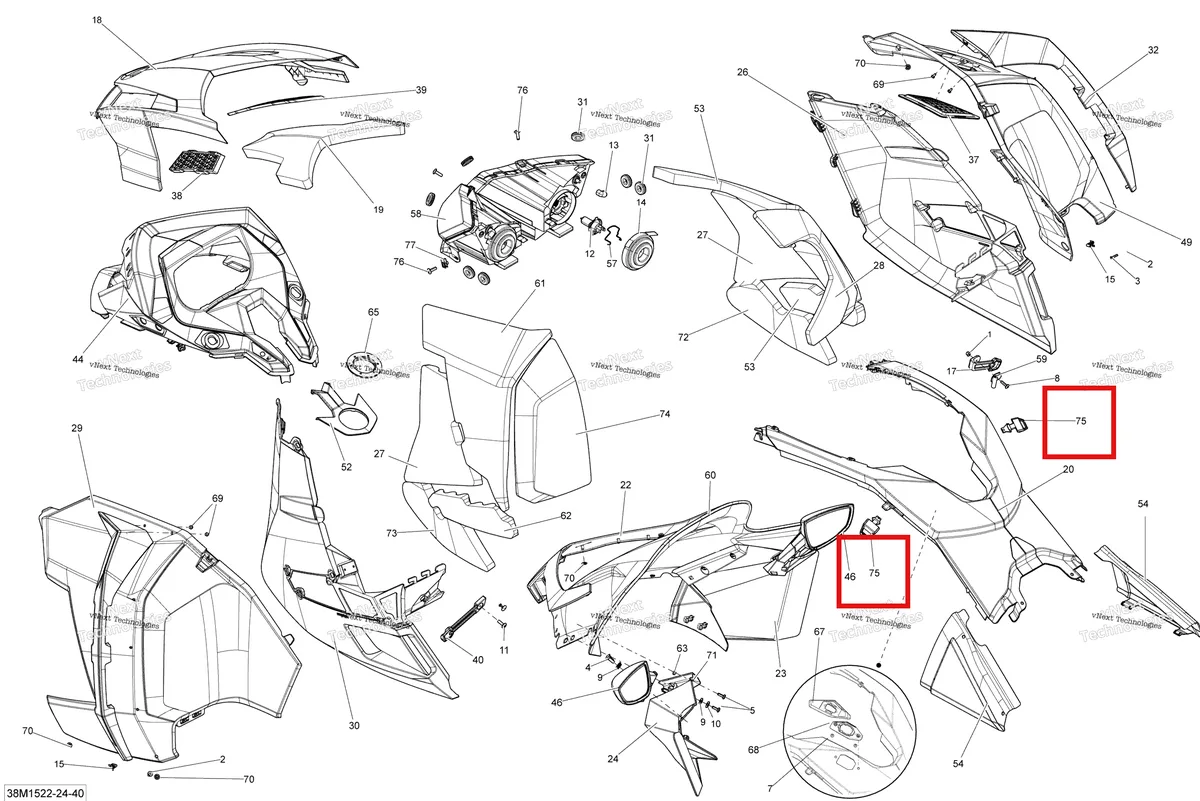 Деталь 517305000 на схеме узла 2015 Ski-Doo GRAND TOURING LE 1200 XR137 Hood Le
