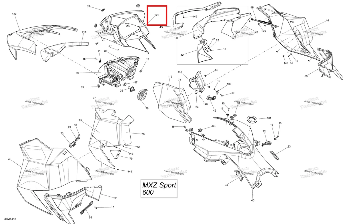 Деталь 517305030 на схеме узла 2014 Ski-Doo MXZ SPORT 600 REV-XP Hood, Windshield And Console