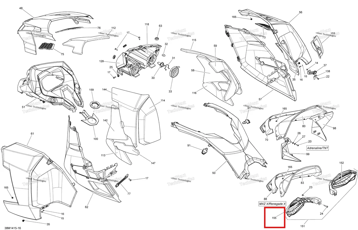 Деталь 517305040 на схеме узла 2014 Ski-Doo MXZ X 12004TEC XR Hood, Windshield And Console