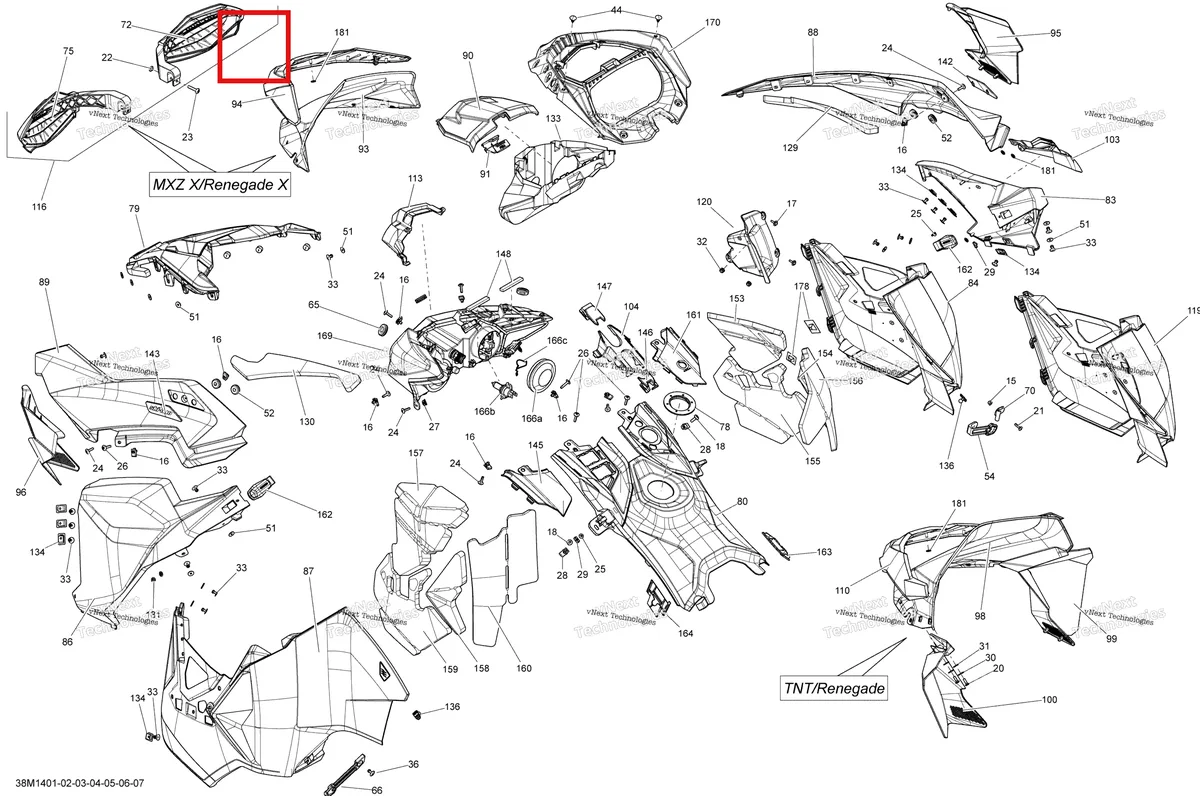 Деталь 517305042 на схеме узла 2014 Ski-Doo MXZ X-RS 600HOE XS RS Hood, Windshield And Console